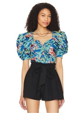 Cleobella Ayla Top Calypso Floral Puff Sleeve Organic Cotton Medium